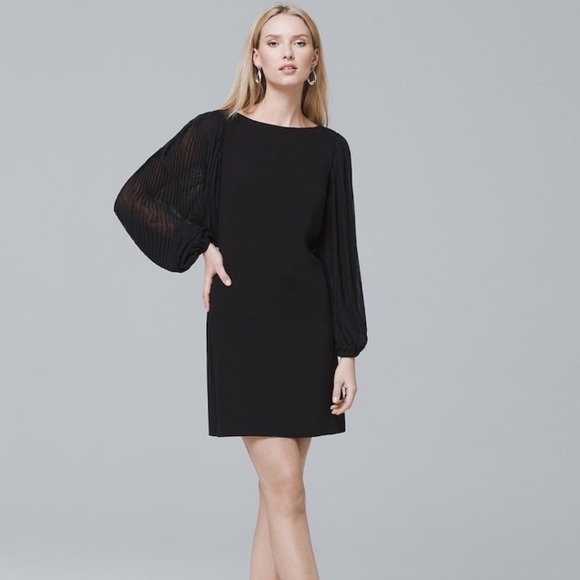 White House Black Market Dresses & Skirts - WHBM Pleat Sleeve Black Shift Dress